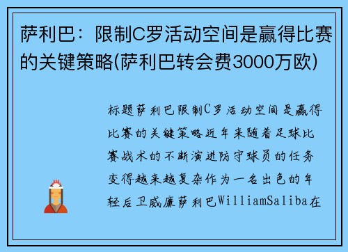 萨利巴：限制C罗活动空间是赢得比赛的关键策略(萨利巴转会费3000万欧)